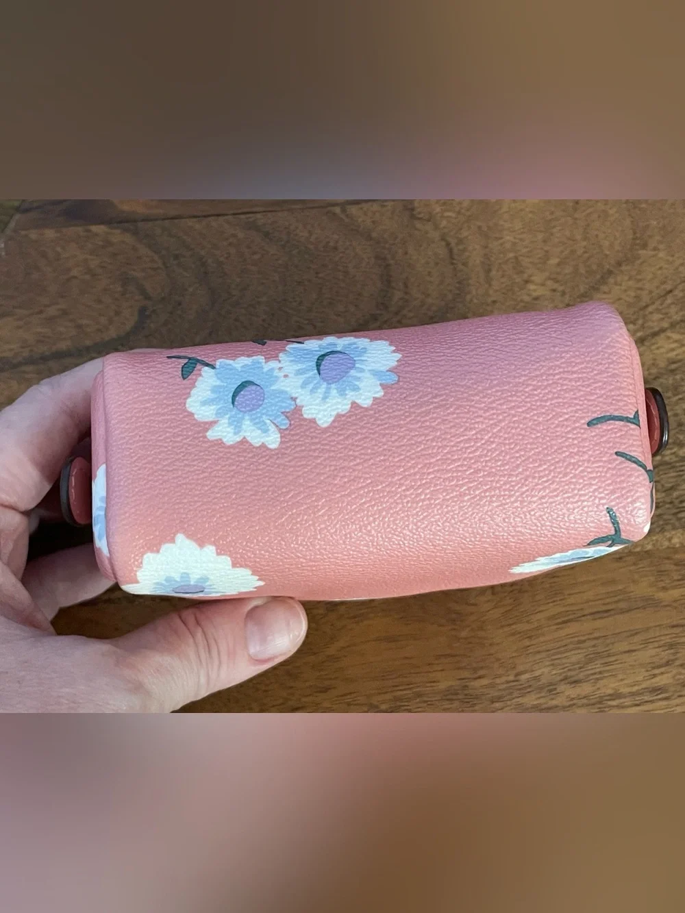 COACH Pink Leather Daisy Print Boxy Small Cosmetic Case C3062